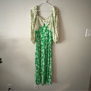 RIXO Cream and White Long Sleeve Sundress with Flutter Sleeves